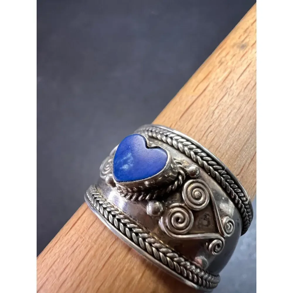 Vintage Sterling Silver Heart Ring | Indonesian Artisan | Size 10–10.25